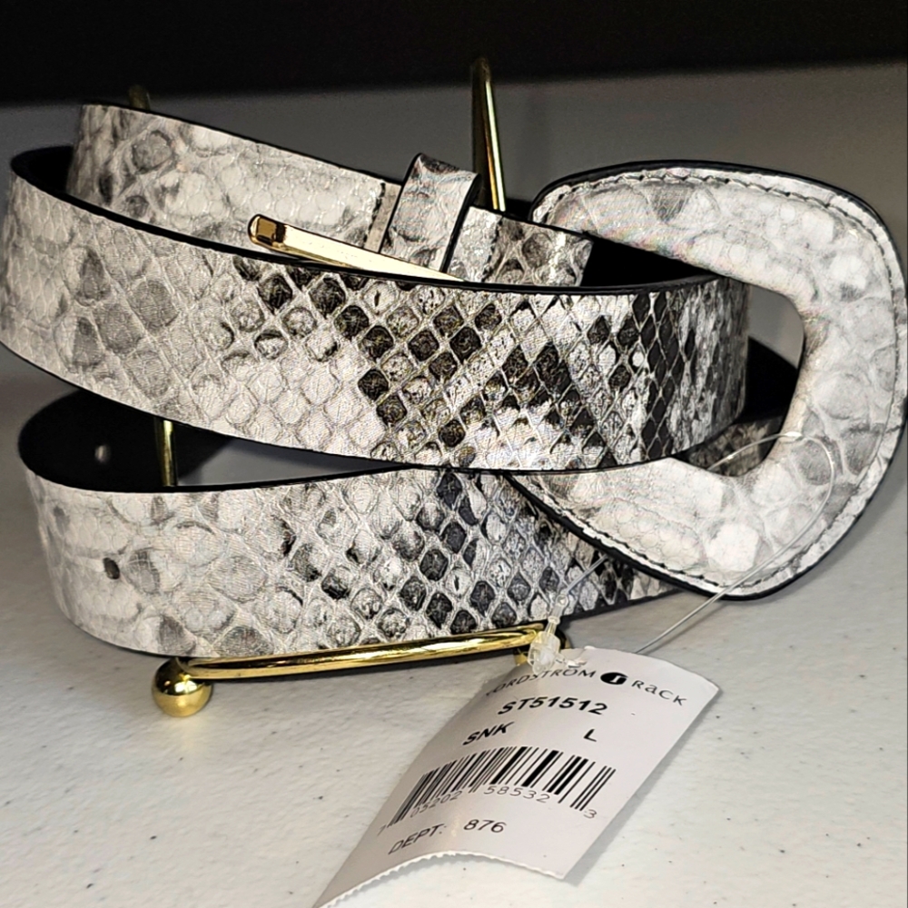 Lp blue x Linea Pelle snakeskin vegan leather belt Black/white/Grey NWT Sz Large